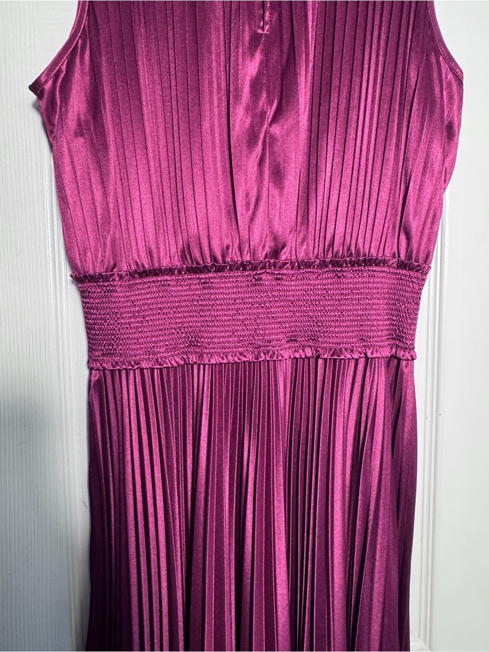 Nanette Lepore Bali Orchid Pleated Mock Neck Smocked Midi Dress Size 8 MSRP $148 - Picture 6 of 7